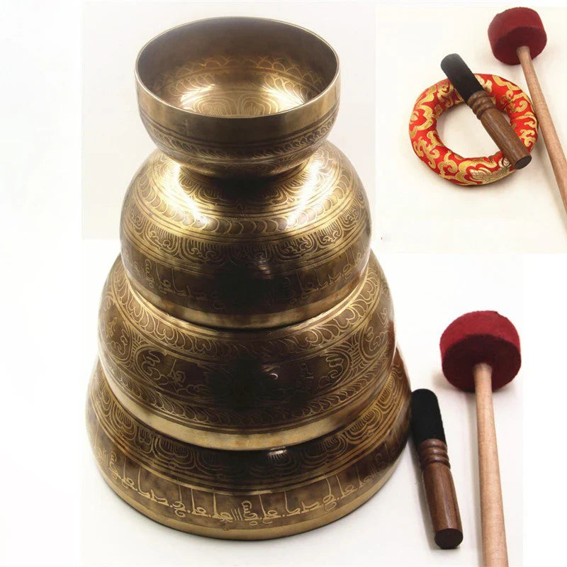 Nepal Large Tibetan Bowls Handmade Brass Singing Bowl Set Meditation Mindfulness Sound Bowls Buddhist Supplies Chakra Decoration