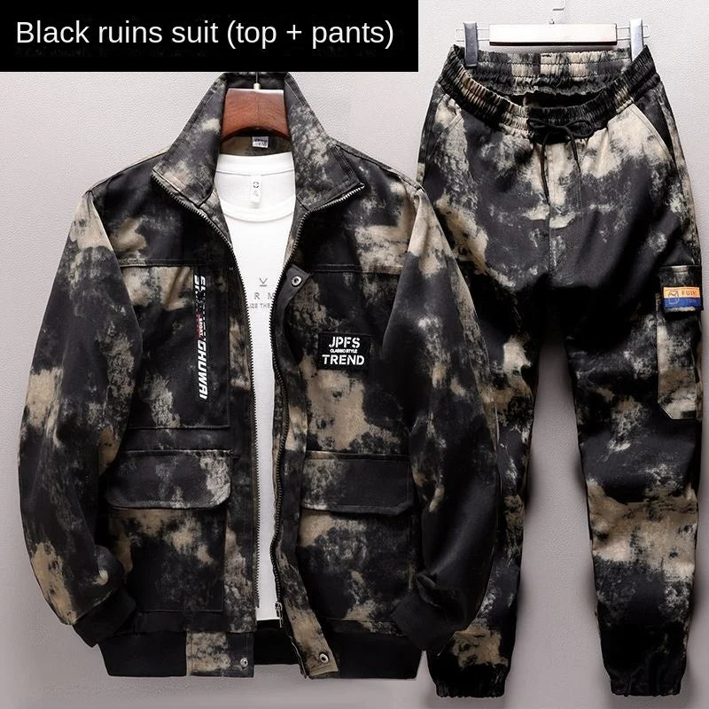 Men Clothing Two Piece Set Camouflage Discovery Training Suit Work Clothes Cardigan Military Outerwear Tactical Overalls  Jacket