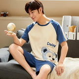 Cartoon Mens Nightwear Summer Comfortable Sleepwear Sleeping Tops Shorts 2 Pieces Pijamas Set Man Leisure Homewear Male Dropship