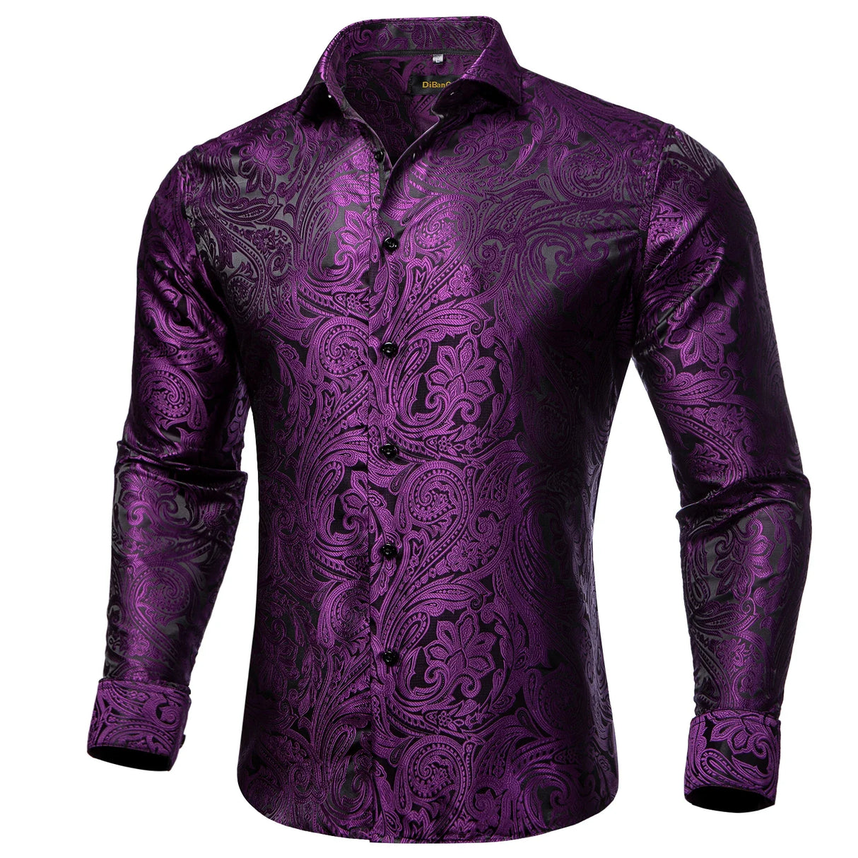 Luxury Silk Polyester Casual Shirts for Men Long Sleeve Blouse Prom Tuxedo Formal Purple Paisley Designer Men Clothing