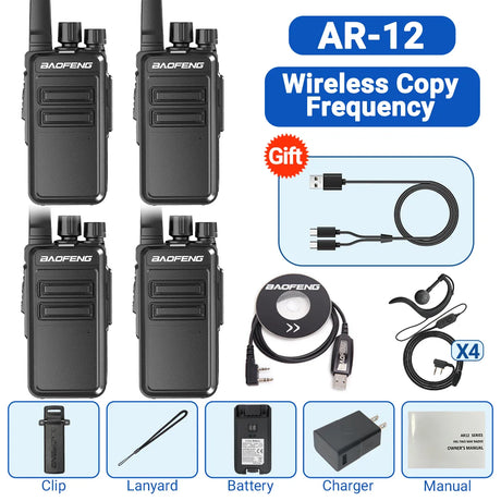 2/4 PCS Baofeng AR-12 Mini Walkie Talkie Wireless Copy Frequency UHF Type-C Long Range Ham Two Way Radio For Hunting Camping