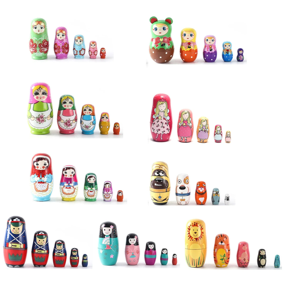 5PCS Matryoshka Dolls Nesting Dolls Cute Wood Russian Montessori Nesting Doll DIY Paint Skill Training Children Christmas Gift