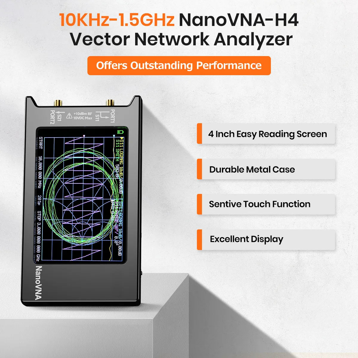 Hugen NanoVNA-H4 Vector Network Antenna Analyzer, Spectrum Analyzer, 4" Display 10KHz-1.5GHz MF HF VHF UHF Antenna Tuner