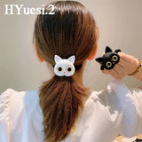 Cartoon Black White Cat Charms Hair Ties Kids Girls Cute Elastic Ponytail Holder Rubber Band Women Hairband Summer Headwear