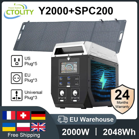 Camping Solar Generator Portable Power Station 2400W 1800W 1000W 600W,ETFE Flodable Solar Panel 100W 200W, LifePo4 Portable Back