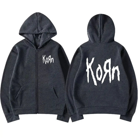 Korn Rock Band Letter Logo Zipper Hoodie Men's Metal Gothic Vintage Oversized Zip Up Hoodies Streetwear Punk Sweatshirts Jackets