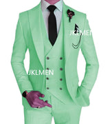 Fashion Smart Business Sky Blue Costume Homme Wedding Men Suits Peak Lapel Groom Tuxedos Terno Masculino Prom Blazer 3 Pieces