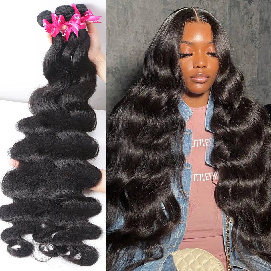 Rosabeauty 30 40 Inch 3 4 Body Wave Bundle Weave 100% Human Hair Brazilian Bundles Long Raw Hair Extension Wavy And Wet Tissage