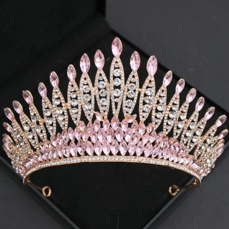 Pink Crystal Tiaras And Crowns For Women Bride Pink Rhinestone Prom Diadem Crown Tiara Bridal Wedding Hair Accessories Jewelry