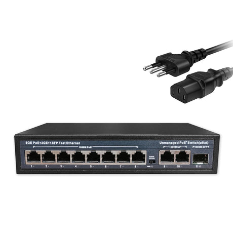 Full Gigabit POE Network Ethernet Switch Unmanaged  Hub 120W 8 POE +2 RJ45 +1 SFP Uplink Ports 1000Mbps 802.3 Af At for CCTV