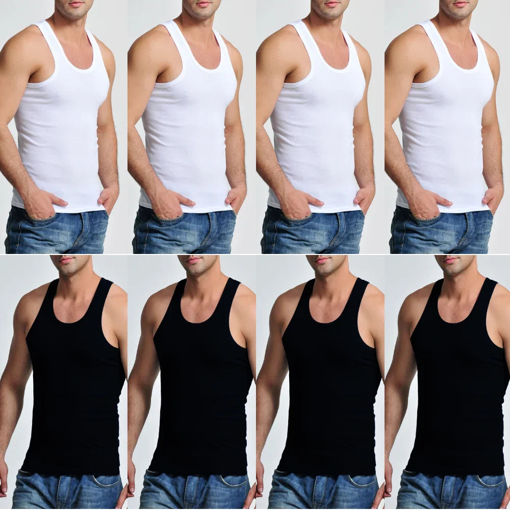 8 Pcs Cotton Mens Sleeveless Tank Top Solid Muscle Vest Men Undershirts O-neck Gymclothing Tees Tops Body Hombre Men Clothing