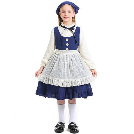 Kids Maid Dress Cosplay Kid Girl Fancy Pastoral Dress Grandmother Costume Colonial Stage Performance Halloween Carnival Costumes