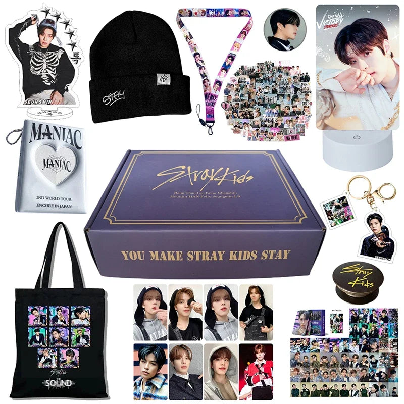 KPOP Stray Kids Album Gift Box Include Keychain Sticker Standee Photocard Tote Bag Lanyard