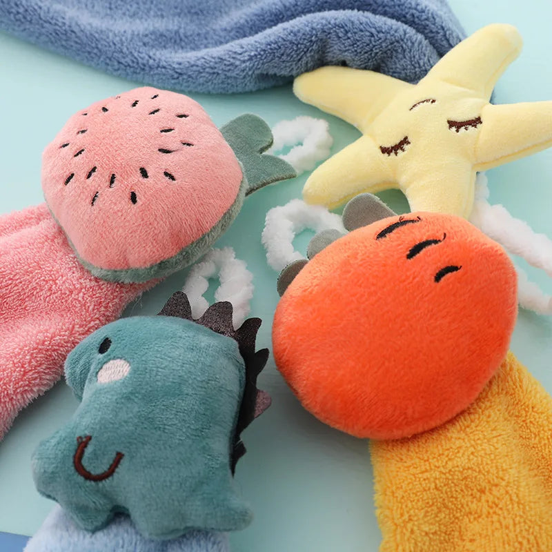 Cute Cartoon Hanging Hand Towels Soft Plush Absorbent Children's Kids Wipes Towel Dry Handkerchief Kitchen Bathroom Wiper Cloths