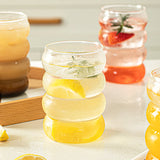 4PCS Creative Glass Cup with Lid Straw Heat-resistant Wave Cup Beer Juice Ice Coffee Cups Cocktail Fruit Bubble Glass Drinkware