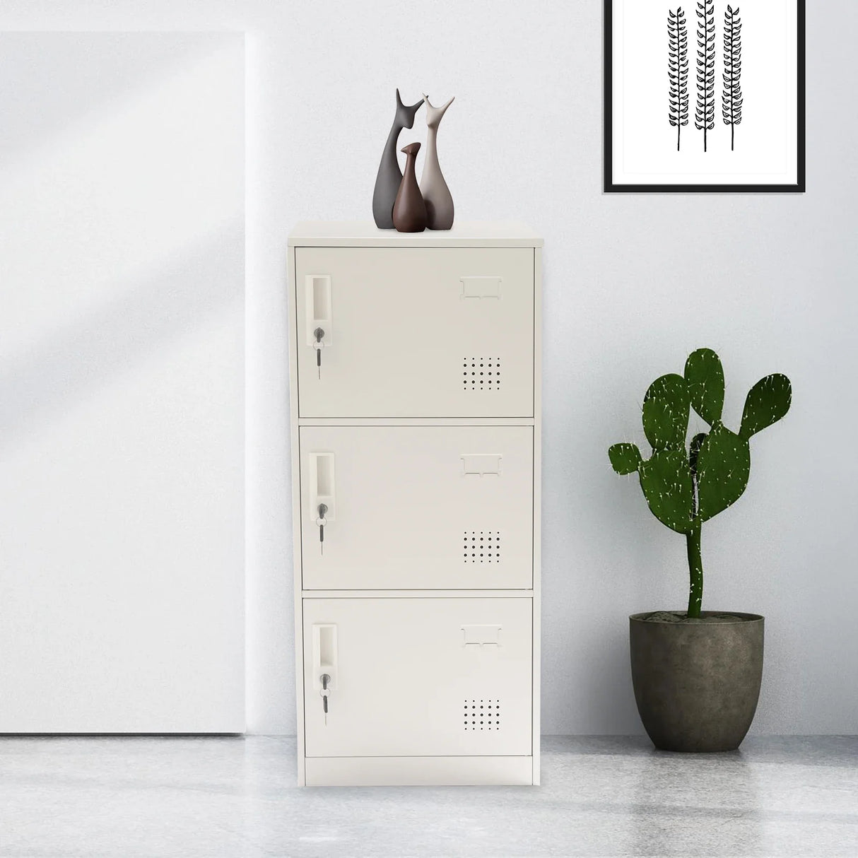 40*40*90cm White 3 Door Metal File Cabinet Office Filing Cabinet Stand Storage Organizer with Lock