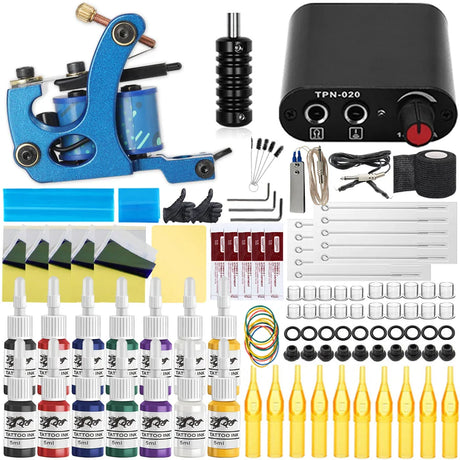 Professional Coil Tattoo Machine Kits 10 Wraps Coil Tattoo Gun Set with Power Supply Grip inks Tattoo Kit for Beginner