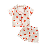 2023 Fashion Children Summer Pajama Sets Silk Satin Heart/Floral/Cattle Print Baby Suits Sleepwear Boy Loungewear Kids Pajamas