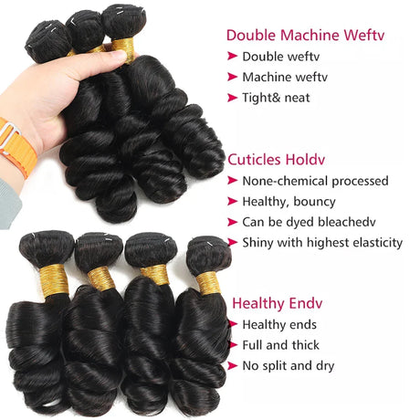 12A Peruvian Loose Wave Bundles With 13x4 Lace Frontal Virgin Human Hair Bundles With Lace Frontal Natural Color Hair Extensions