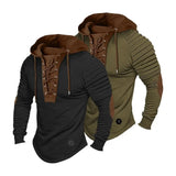 Men Hooded Sweatshirt Vintage Lace-up Drawstring Men's Hoodie with Pleated Shoulders Soft Stretchy Breathable Daily Top Tie