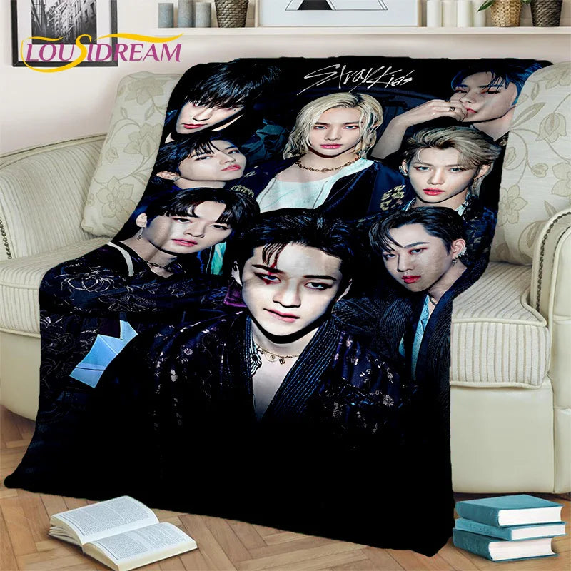 Korea Singer 3D Kpop Stray Kids Blanket,Soft Throw Blanket for Home Bedroom Bed Sofa Picnic Travel Office Rest Cover Blanket Kid