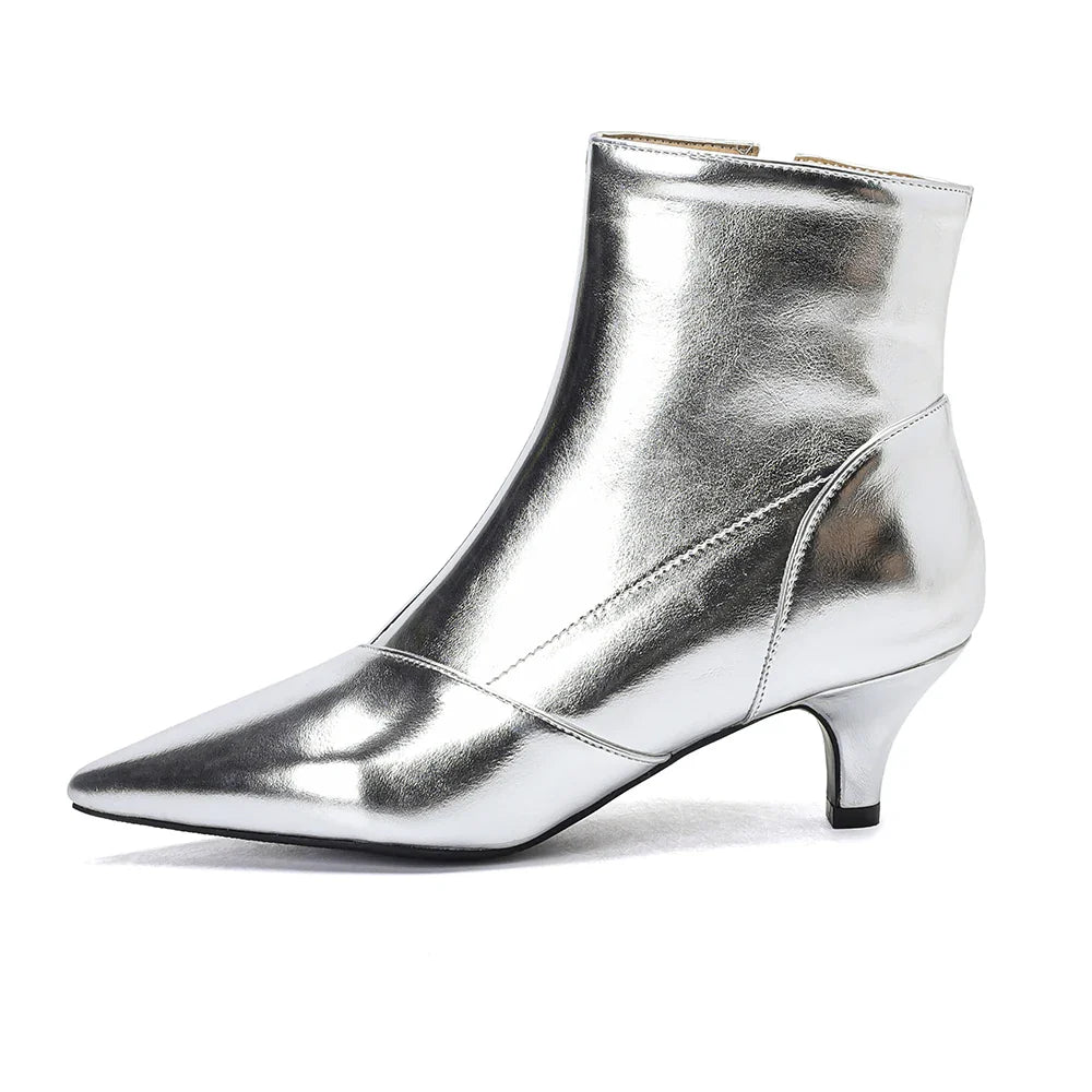 Pointed Toe Ankle Boots For Women Fashion Side Zippers Short Boots Female Slim Thin High Heels Gold Silver Shoes Booties Feminim