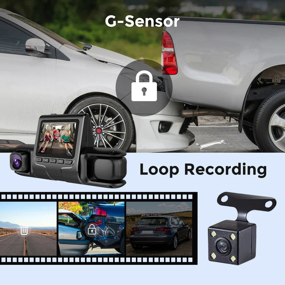 3 Camera Lens Car DVR Dash Camera HD 1080P IR Night View 3-Channel Dash Cam Video Recorder Loop Recording Parking Monitor 2023