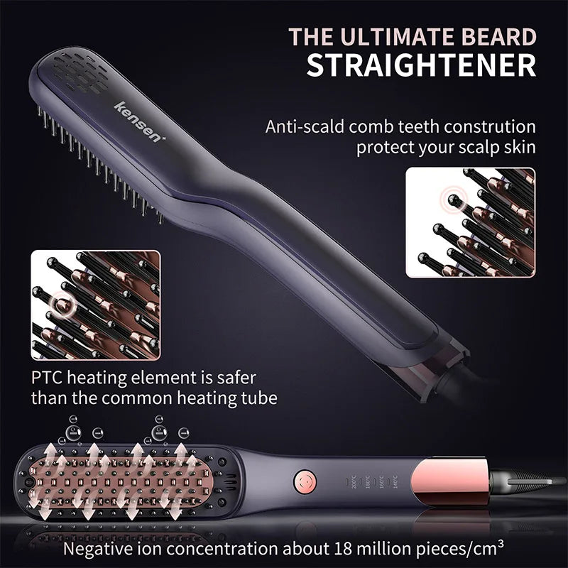 Kensen beard straightener Brush Comb Hair Straightener Men Quick Beard Straightening Curling Styling Negative Iron Heating Comb