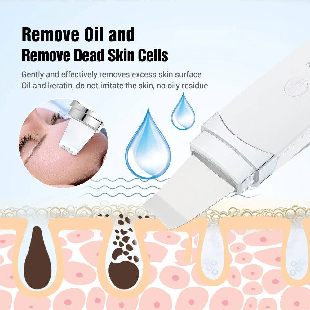 Ultrasonic Skin Scrubber Face Vibration Spatula Blackhead Remover Shovel Clean Cavitation Peeling EMS Facial Lifting Skin Care