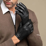 2Pcs Luxury Mens Genuine Leather Gloves Sheepskin Driving Gloves Male Mittens for Riding Motorcycle 가죽장갑 перчатки механикс