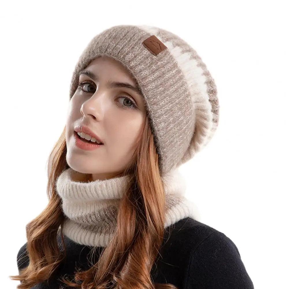 Women Knitted Scarf Soft Fleece Lined Hat Scarf Set for Women Warm Winter Beanie Windproof Scarf Combo Ideal for Cold