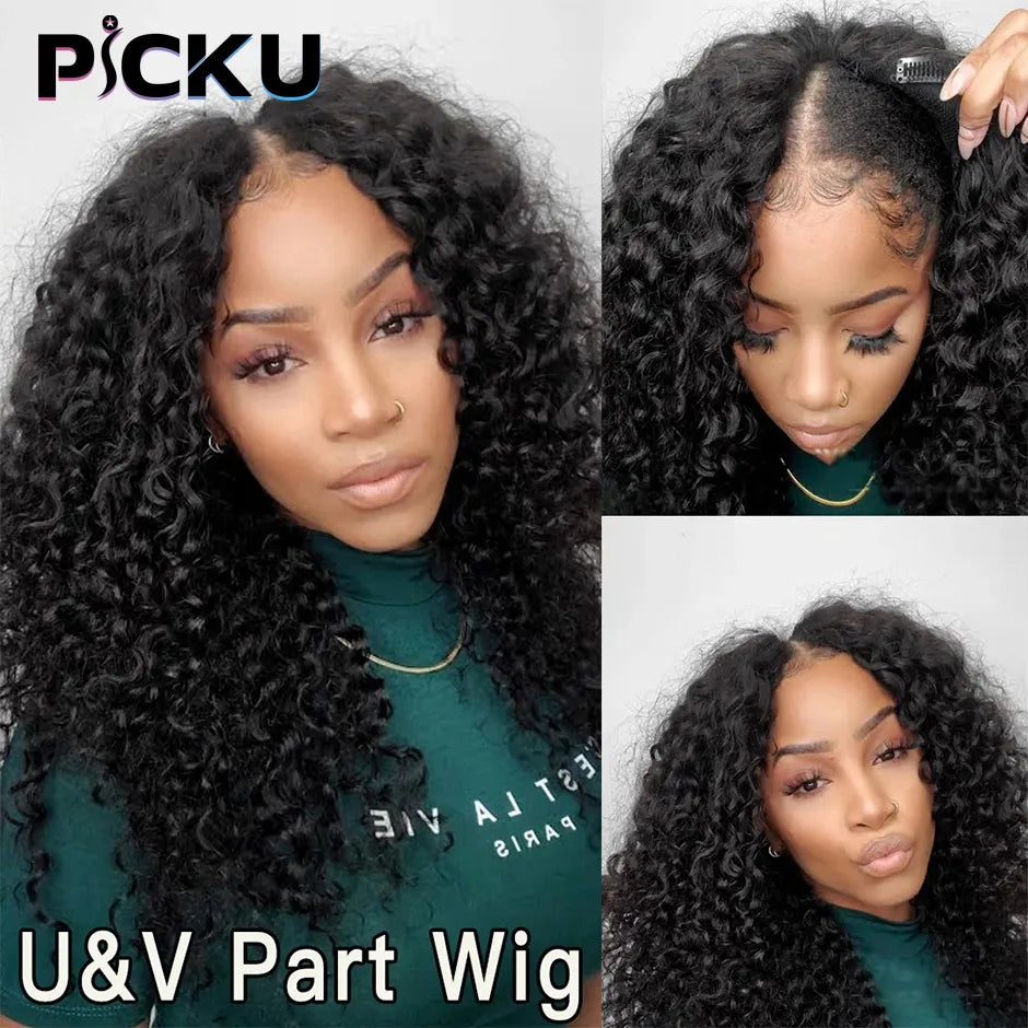 V Part Wig Human Hair No Leave Out Brazilian Deep Wave Human Hair Wigs for Women U Part Deep Curly Wigs Glueless Virgin 250%