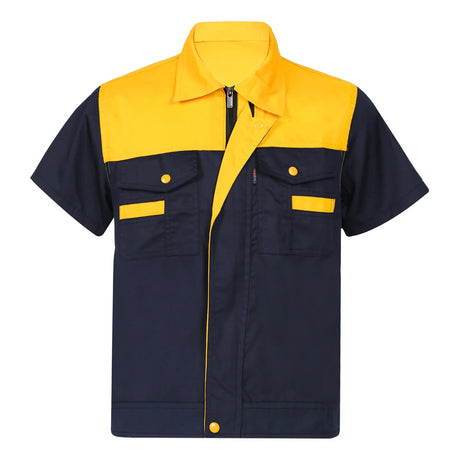 Men Women Short Sleeve Work Coat Workshop Shirts Motor Mechanic Uniform with Two-pocket T-shirts Man Workshop Overalls Top