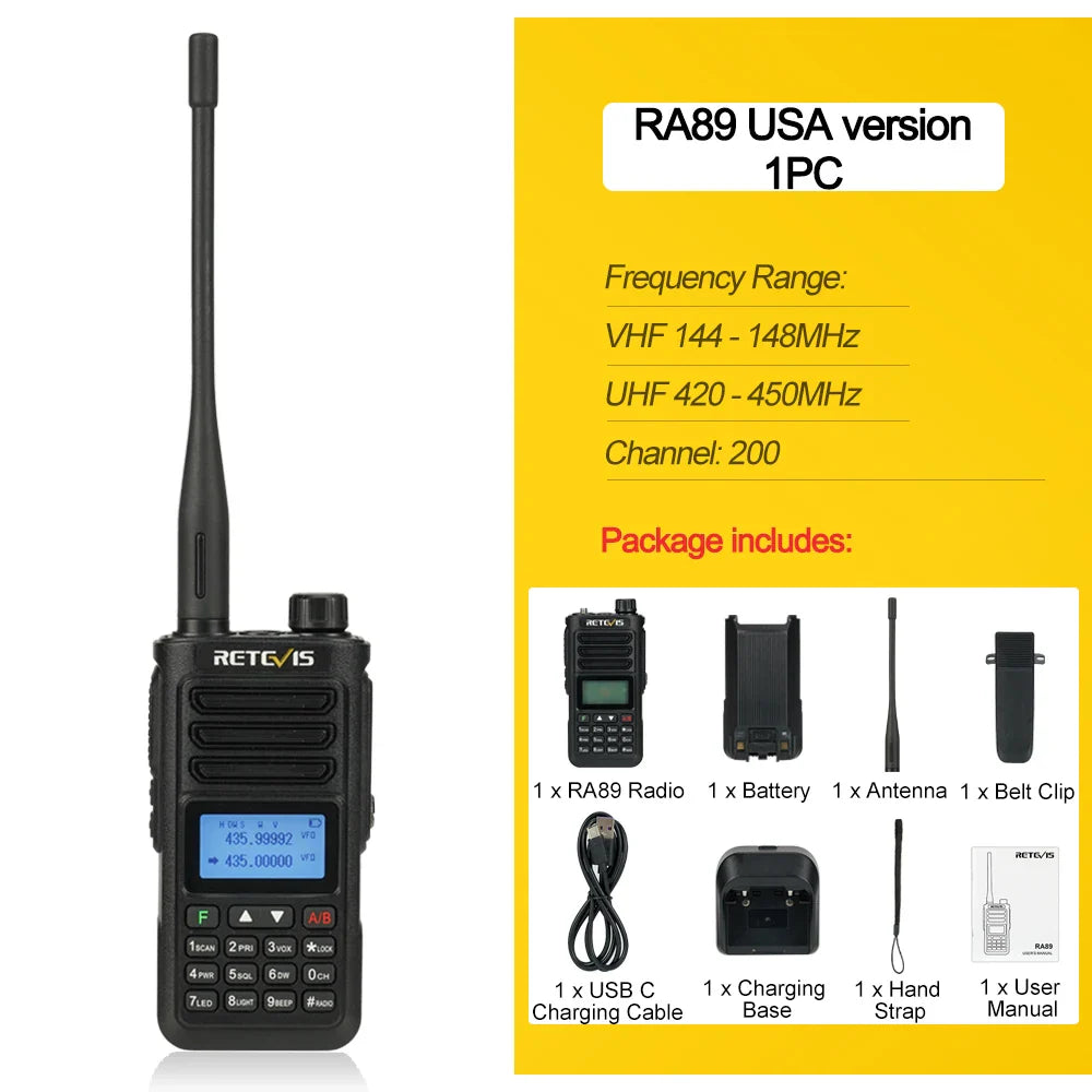 Retevis RA89 Walkie Talkie USB C Charge IP68 Waterproof 10W Long Range Two Way Radio Intelligent Noise Reduction ht Transceiver