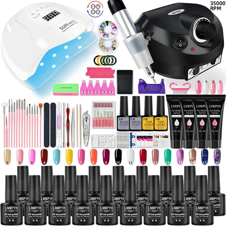 Acrylic Nail Kit Poly Nail Gel Kit With Nail Lamp Nail Extension Glitter Gel UV Building Gel Nail Polish Kit Manicure Tools Set