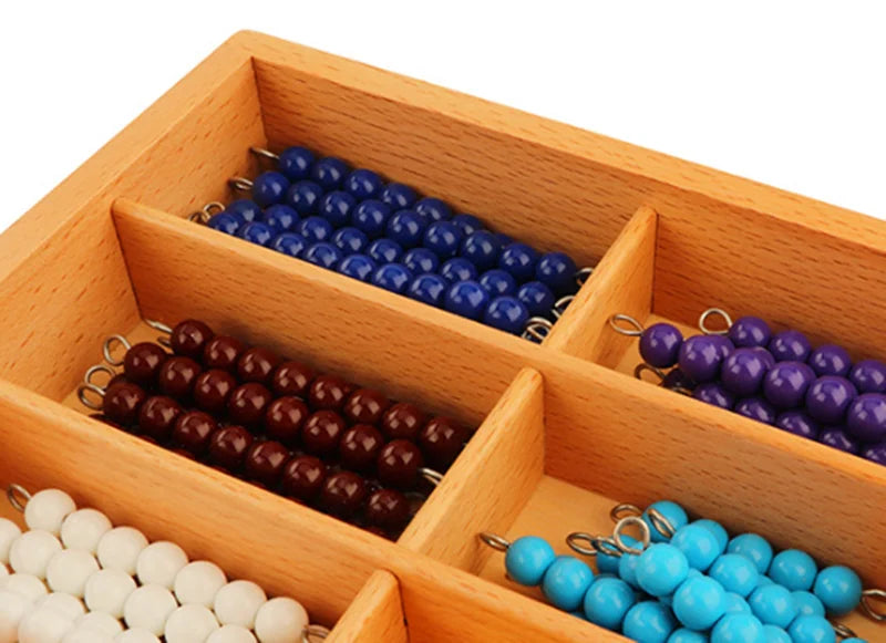 Montessori Mathematics Material 1-9 Beads Bar in Wooden Box Early Preschool Toy