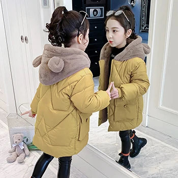 Big Size Winter Girls Jackets Keep Warm Thicken Christmas Coat Autumn Hooded Zipper Waterproof Outerwear Kids Clothes 3-12 Years