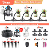 50-5M 13cm Stake Sprinkler Watering System Garden 60W Power Self-Priming Pump Automatic Irrigation Equipment 1/4”Hose Drip Kits