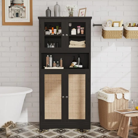 Bathroom cabinet, independent floor standing cabinet with open shelves, large display cabinet with doors, bathroom cabinet