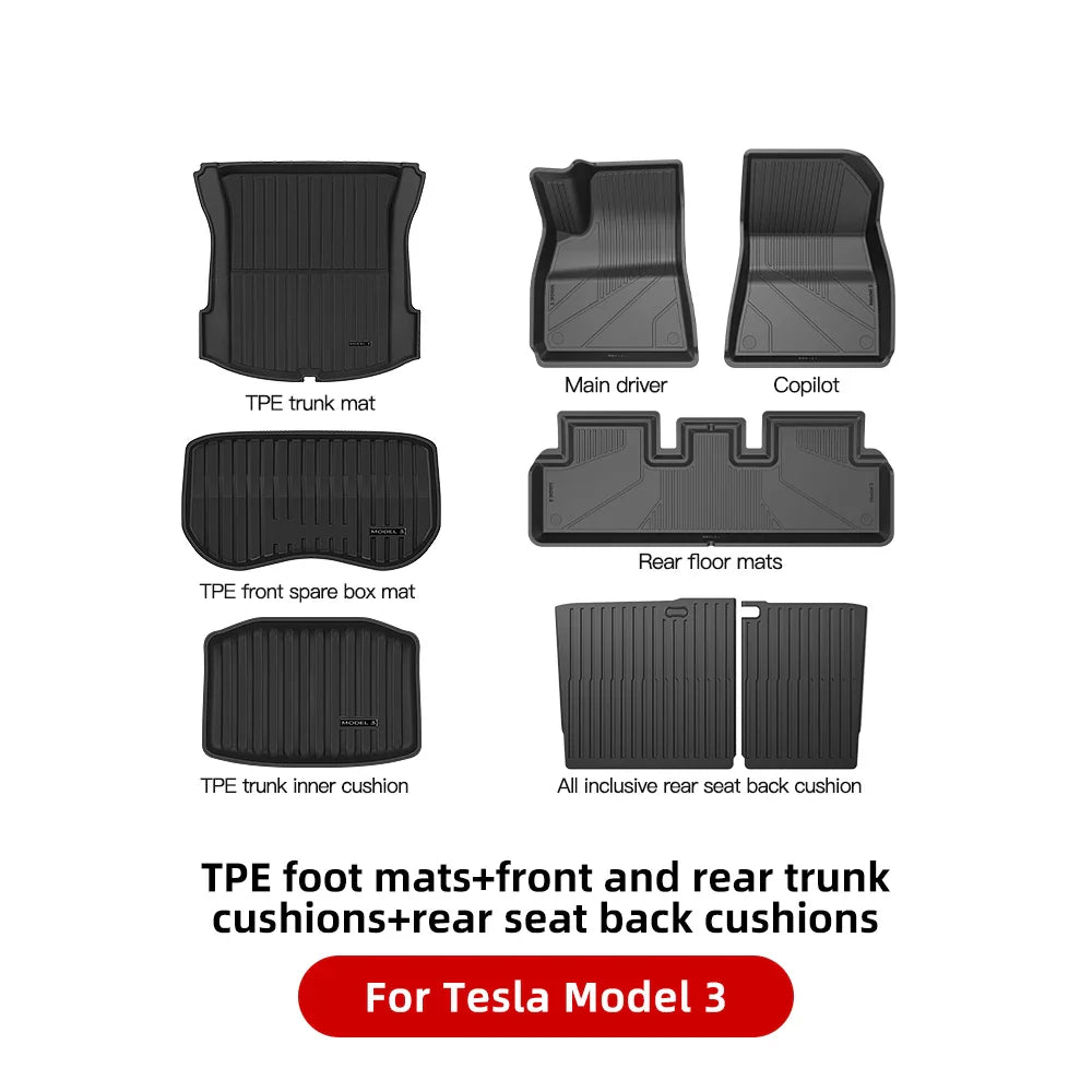 YZ For Tesla Floor Mats Model 3 Y 2021-2023 Car Four Seasons Waterproof Non-slip Floor Mat NEW  TPE Special Car Accessories