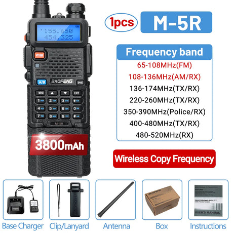 1/2PCS Baofeng M-5R Walkie Talkie Air Band 3800mAh Battery Wireless Copy Frequency Long Range AM  Ham UV-5R K5 Two Way Radio