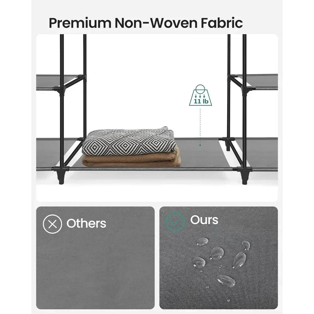 Closet Wardrobe, 64.5-inch Portable Closet for Bedroom, 3 Clothes Rail Clothes Rail with Fabric Cover, Clothes Storage Organizer