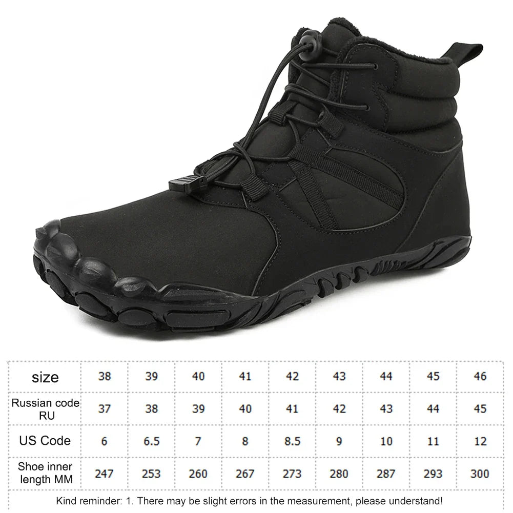 Winter Warm Snow Boots Non-Slip Jogging Sneakers Thickened Ankle Boots Waterproof High Top Barefoot Shoes for Travel Climbing