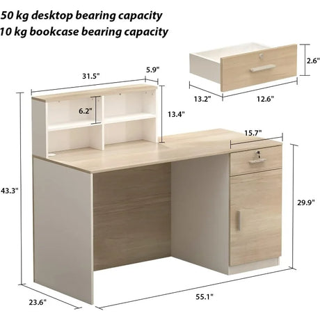 AIEGLE Reception Desk with Counter & Lockable Srotage Drawers, for Salon Reception Room Checkout Office, Natrual