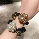 Luxury Rhinestone Pearl Hair Ties Ropes Women Girls Exquisite Elastic Crystal Beaded Ponytail Holder Scrunchies