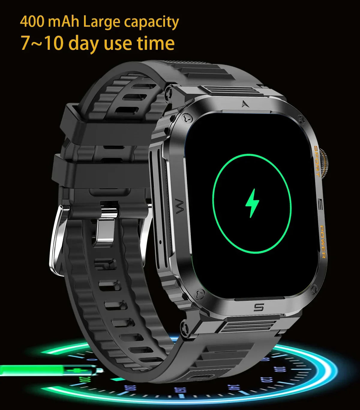 Outdoor Military Smart Watch Men Bluetooth Call 400mAh battery Smartwatch For Android IOS IP68 Waterproof Sports Fitness Watches