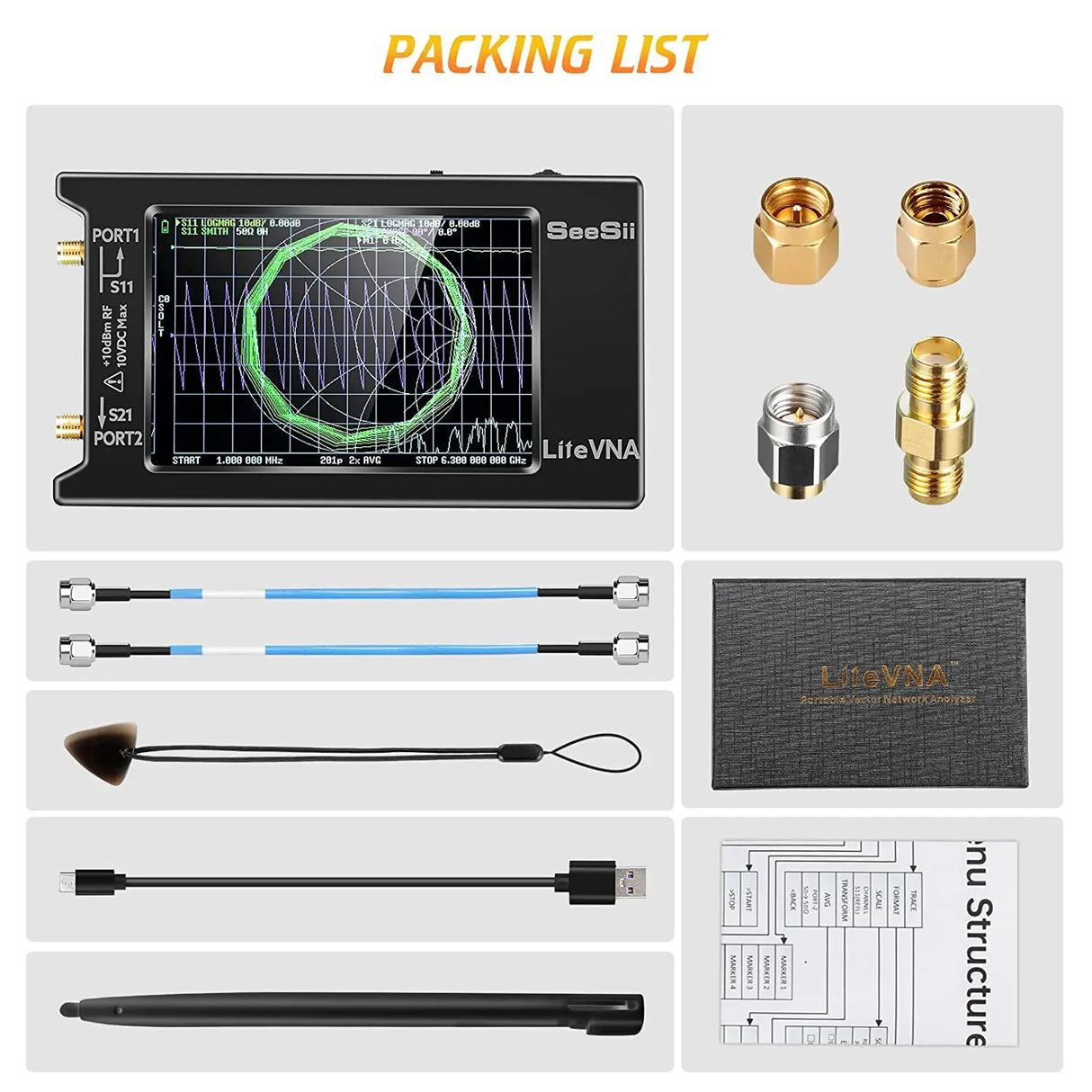 Upgraded NanoVNA 50kHz-6.3GHz Vector Network Antenna Analyzer 4" Measure S Parameters HF VHF UHF SWR Phase Delay Smith Chart