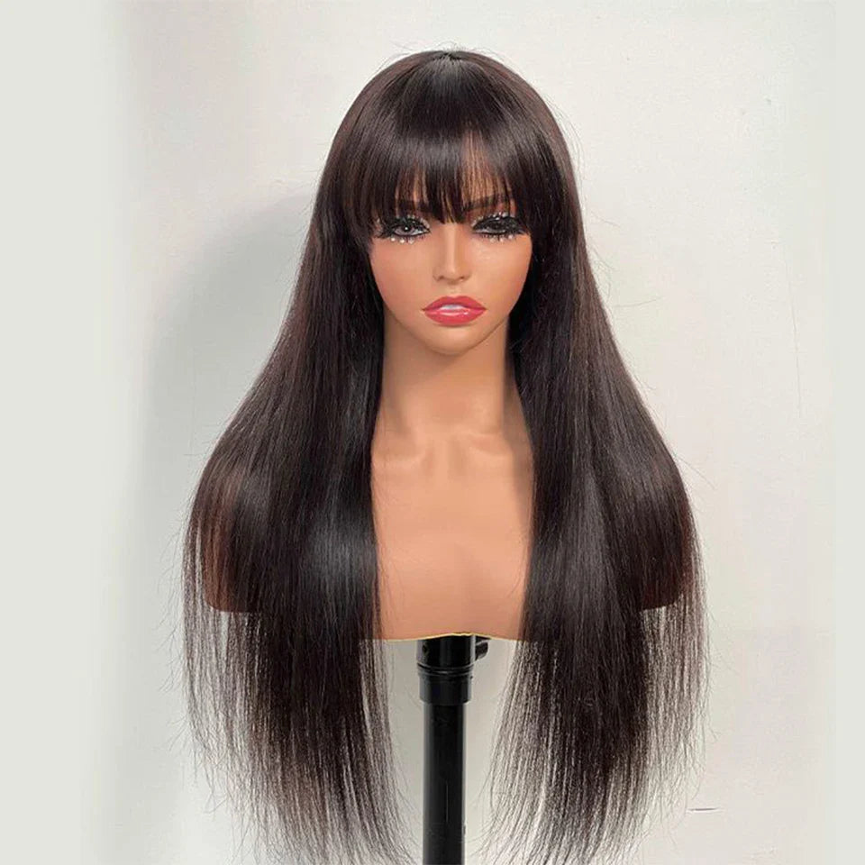 Wig With Bangs Fringe Wigs Human Hair Wig For Women Brazilian 100%Human Hair Sale Bangs Wig Full Machine Made Remy Hair Glueless