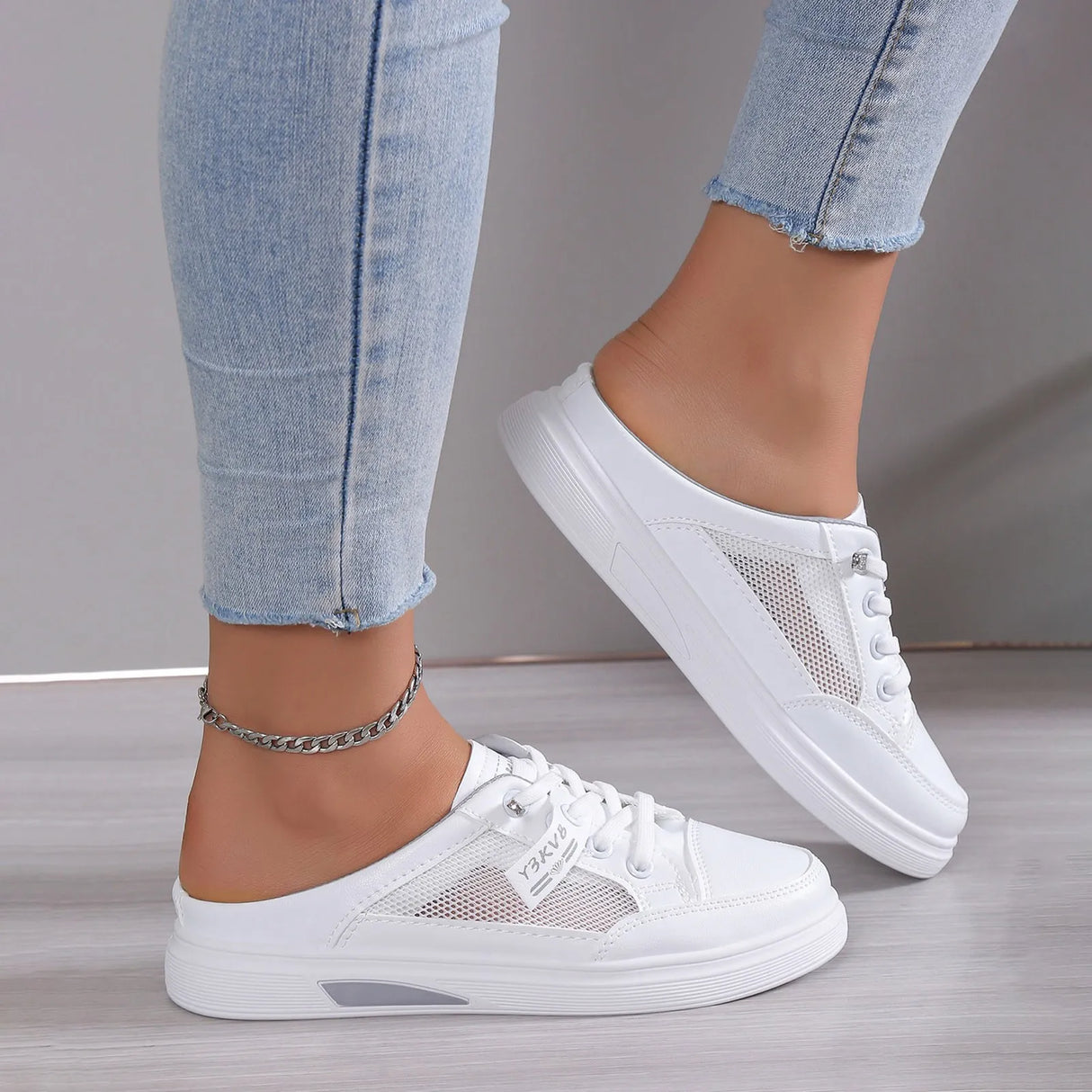 One Legged Small White Shoes For Women With Thick Soles Mesh Surface For Breathability Business Casual Shoes For Women Heel