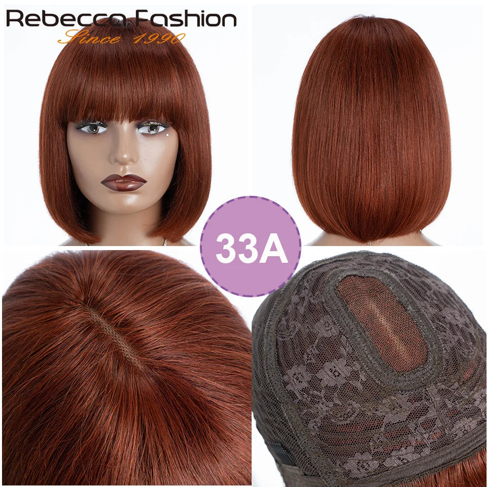 Glueless Straight Human Hair Wigs With Bangs Fringe Middle Part Bob Lace Wigs Realistic Scalp Brazilian Straight Bob Lace Wigs